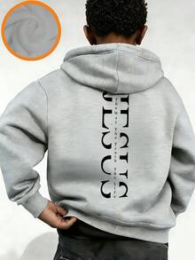 Tween Boy Fun Print Sweatshirt, Warm & Comfortable Thermal Lined Pullover Sweatshirt For Autumn/Winter - Grey - View 2