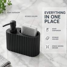 Organizer Wastafel Vertikal 3-in-1 dengan Tempat Spons dan Sikat, Dispenser Sabun Cair Bergaris, Botol Pompa Sabun Cuci Piring untuk Wastafel Kamar Mandi dan Dapur - beraneka warna - View 9