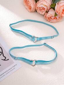 2pcs Light Blue Elastic Rope Metal Heart Thigh Chain - Baby Blue - View 2
