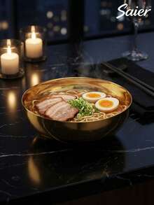 Korean Style Large Gold Stainless Steel Bowl, High Capacity Ramen Bowl, Soup Bowl, Instant Noodle Bowl, Stackable For Easy Storage, Durable And Anti-Drop, High Aesthetic Value, Modern Minimalist Kitchenware - Multicolor - View 9