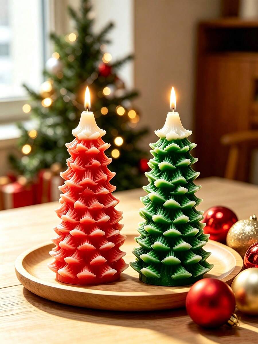 1pc Creative Christmas Tree Shaped Scented Candle, Christmas Decoration, Holiday Decor Gift, Suitable As Christmas Gift For Family And Friends - Multiple Styles - View 1