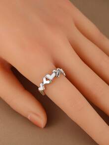 1Pc Sweet Gold Color Copper Pink Enamel Heart Open Ring For Women Daily Dating Valentine's Day Jewelry Gift - Multicolor - View 4