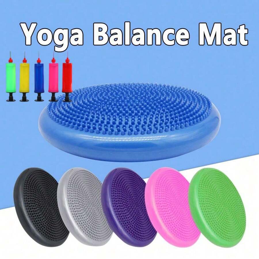 1 Set Yoga Balance Pad With Air Pump, Thickened Explosion-Proof Yoga Training Balance Pad, Non-Slip Training Balance Ball Inflatable Yoga Balance Disc With Massage Bubbles, Suitable For Home Gym And Office Use - Multicolor - View 1
