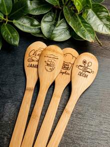 1pc Personalized Bamboo Cooking Spoon, Bamboo Kitchen Spoon, Can Engrave Name, Letter Or Text, Kitchen Utensil, Ideal Gift For Mom And Cooking Enthusiasts - Multicolor - View 4