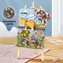 Cute Cat-Themed Easel Building Block Set, 2 Creative 3D Painting Board Assembly Models With Fun Scene Accessories, Educational Toy To Develop Children's Hands-On Skills And Creative Thinking, Family Bonding Leisure Toy, Can Be Used As Personalized Desktop Decor After Assembly, Suitable For Gifts Or Personal Use - Multicolor - View 2