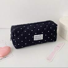 1pc Cute Quilted Polka Dot Pencil Case, Soft Padded Zipper Stationery Storage Bag, INS Style Multi-Color Makeup Bag, For Girls And Students - Pencil Case - View 11