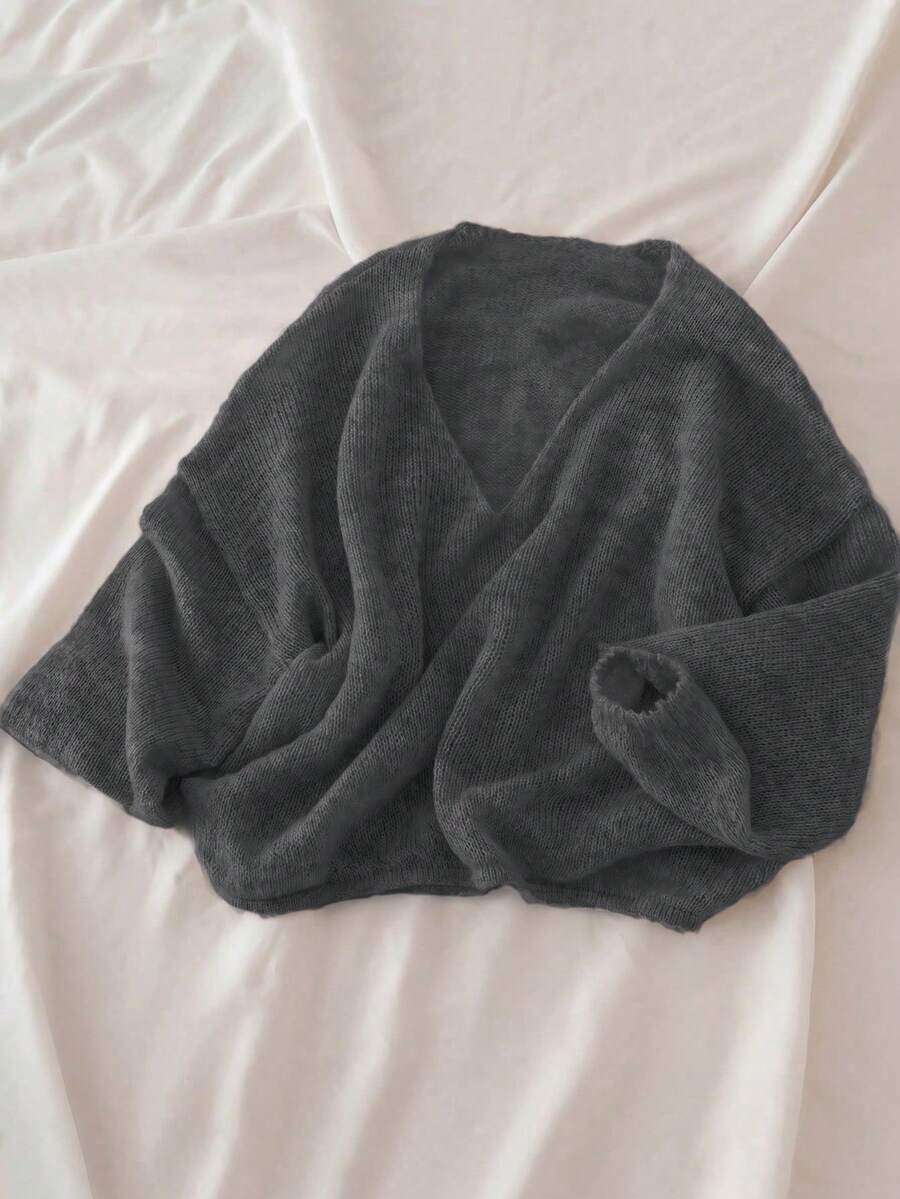 Women's Casual Off Shoulder Sweater, Medium Stretch Top For Fall Winter Back To School Layering, Hand Wash/Dry Clean, Sweater, Winter Clothing - Black and Gray - View 1