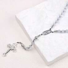Catholic Rosary Necklace Made Of White Stone Beads With St. Benedict Medal And Cross, Suitable For Women And Men - Cat Eyes - View 7