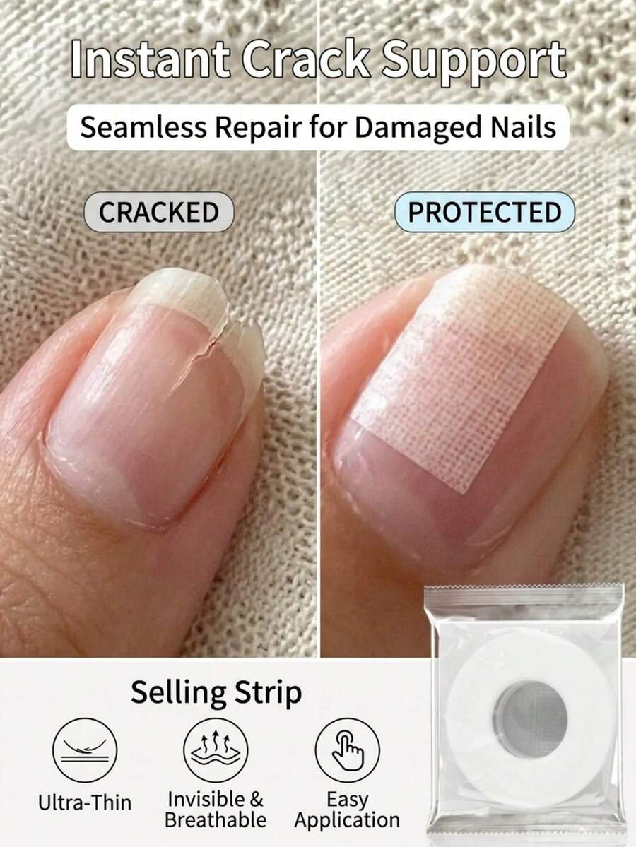 4.5 Meters Long Nail Repair Stickers For Cracked Broken Nails, Reinforced Silk Nail Wrap Patches For Split Nail Protection, Breathable Self-Adhesive Strength Tape To Prevent Secondary Injury, Professional Manicure Care Tool For Natural Nails - A - View 1