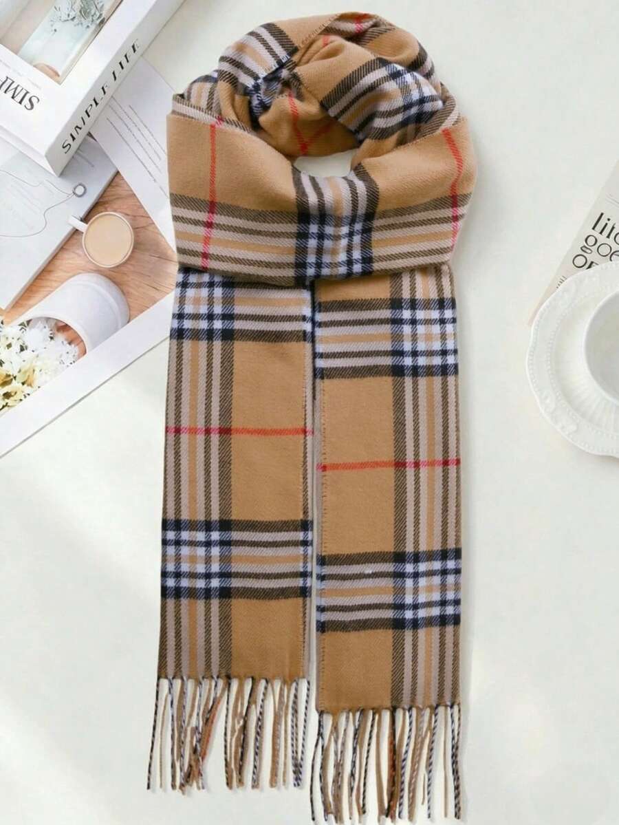 1pc Classic Plaid Scarf For Couples, Reversible Korean Style Neck Warmer Blanket Men Accessories Men Scarves - Multicolor - View 1