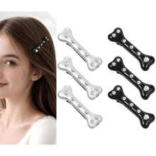 6pcs Bone Hair Clips Silver Black Rhinestone Women Girls Dog Bone Crocodile Clip Clothing Decoration Hair Accessories - Multicolor - View 6