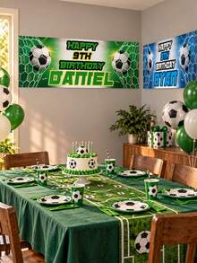 1pc Customized Name & Age Birthday Banner, Personalized Football Theme Party Backdrop, Sports Theme Birthday Wall Decor, Football Fan Gift, Football Lover Souvenir, Football Party Decoration, Birthday Photo Booth Background - Multicolor - View 8
