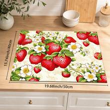 1pc Red Strawberry & White Floral Kitchen Drain Mat Table Mat, Fruit & Plant Print Dining Table Mat Coffee Table Mat, Country Farmhouse Style Desktop Decor Mat, Spring & Summer Kitchen Dining Home Decor - Multicolor - View 14