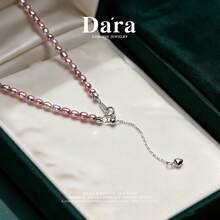 DARA Vòng cổ ngọc trai nước ngọt bạc S925 hạt tím 3-4mm độ bóng mềm mại, phụ kiện cổ đa năng dễ phối đồ nhiều lớp - Màu tím - Xem 6
