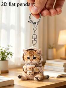 2D Flat Puppy, Kitten, Koala Pattern Keychain, Cute Dressed Animal Drinking Milk Tea Keychain, Beautiful Fashionable Key Ring Wallet Handbag Decoration, Fashionable Dressed Animal Drinking Milk Tea Party Keychain, Novel Acrylic Design Key Ring Decoration, Durable And Lightweight, Suitable For Car Keychain, Phone Keychain, Backpack And Wallet Keychain Decoration - Can Be Used As Birthday Gift, Pet Lover Keychain Car Key Bag Pendant - Multicolor - View 6