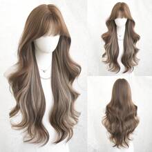 NAMM Linen Blonde Highlight Wigs Extra Long Body Wave Wig With Bangs, Elegant Heat-Resistant Fiber Synthetic Wavy Curly Wigs For Daily Wear, New Style, Party Cosplay Use 30 Inch ( Brown Highlight ) - Multicolor - View 13