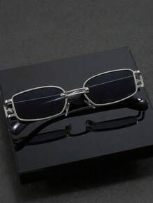 1 Pair Small Square Frame Fashion Glasses, Metal Minimalist Style, Suitable For Daily Wear - Silver - View 3