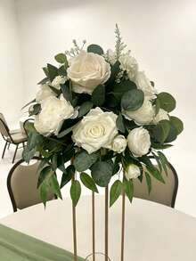 1pc 10 Stems Artificial Silk Rose Bouquet, Suitable For Home, Office, Party Decor And Wedding Decoration - White - View 9