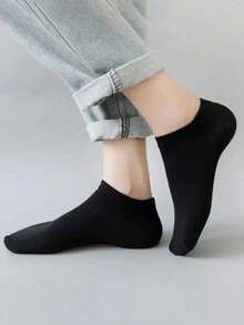 20 Pairs Men's Solid Color Boat Socks, Sweat-Absorbent Breathable Comfortable Invisible Socks, Suitable For Daily Wear, Sports, Business, Unisex, All Seasons, Best Gift Choice For Back To School And Holidays, Available In 1 Pair/10 Pairs/20 Pairs - Black - View 10
