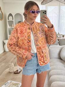 GMFP Women's Multi-Color Printed Quilted Long Sleeve Stand Collar Regular Jacket, Elegant Vintage Style, Commute & Casual, 2026 Autumn/Winter - Multicolor - View 1