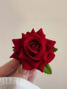 1pc Artificial Red Rose Hair Clip With Chest Clip And Side Clip, Large Flower Hair Accessory For Women, Party, Vacation, Dance, Autumn Decoration Outfit - Red - View 7
