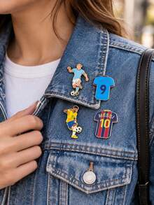 FIFA 8pcs Football Player & Jersey Brooch Set, Messi, Ronaldo, Neymar, Haaland Zinc Alloy Metal Lapel Pin Set, Suitable For Backpack, Jacket, Clothing, Bag, Football Fan Gift - Multicolor - View 4