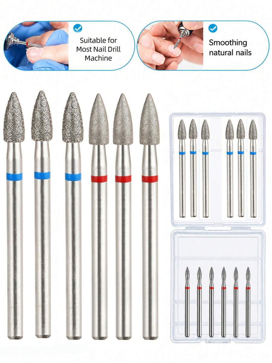 Mini Flame Shape Nail Drill Bit 3/32", Professional Diamond Nail Drill Bit For Cuticle And Dead Skin Removal, Pre-Manicure Treatment, Bi-Directional Rotation, Nail Salon Supplies - Multicolor - View 1