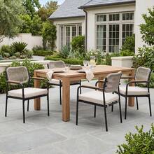 WAHSON OFFICE CHAIRS 4PCS Beige Stackable Outdoor Garden Dining Chairs With Rope Back - 4 Beige - View 12