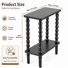 2 Tier Narrow Side Table 40x20x53cm Bobbin Leg Small Space - Black - View 3