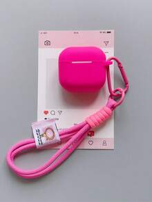 Compatible With Airpods Protective Case Minimalist Style Handmade Woven Rope Contrast Color Lanyard Bluetooth Earphone Shell, Suitable For Airpods 5 - Rose Red - View 13