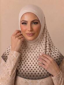 1 buah Hijab Muslim Wanita Motif Geometris Kotak Berlian Elegan Bahan Poliester Bernapas Cepat Kering Cocok untuk Semua Musim - cokelat - View 1