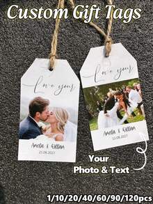 1/10/20/40/60/90/120Pcs Personalized Custom Photo Gift Tags, Custom Text Hang Tags,Custom Wedding Favor Tags,Personalized Thank You Tags,Gift Tags For Wedding, Bridal Shower, Birthday Party Favors,Custom Name & Date Thank You Tags Party Decor Favors - Multi-color 1 - View 4
