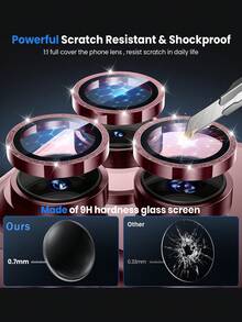 3Pcs GlitterCamera Lens Protector Compatible With Iphone 18 Pro/18 Pro Max , Individual Metal Cover Film, Case Friendly, Shatterproof HD Tempered Glass Camera Screen Protector-Burgundy - Burgundy - View 4