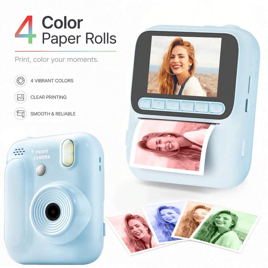 Children's Instant Print Camera 1080P HD Digital Camera With Video Recording And Printing Function, Suitable For Boys And Girls, Made In China, 4 Colors Available, Can Doodle With Friends, Create Unique Colors In Photos, Capture Beautiful Moments, Christmas And Birthday Gift