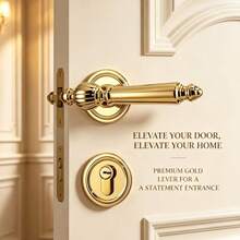 1 Set Aluminum Alloy Door Lock With Lock Body And Lock Cylinder Or 2 Handles, 3 Keys, Suitable For Bedroom, Room, Study Interior Doors, Oval Door Handle Easy To Use, Exquisite Craftsmanship, PVD Gold Color Vibrant, Overall Effect Very Perfect - PVD Gold - View 2