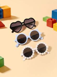 1set 3pcs Kids 3-8Y Mixed PC Frame Glasses, Daisy & Heart & Cat Design, Cute Fashion Eyewear For Party Daily Wear With Glasses Box - Multicolor - View 1