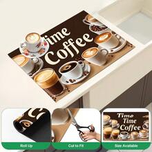 1件咖啡主題餐墊，拿鐵咖啡杯與咖啡豆 Time Coffee 文字印花餐墊，咖啡桌墊，咖啡機檯面墊，咖啡吧桌面裝飾墊，廚房與用餐居家裝飾 - 彩色 - 查看 7
