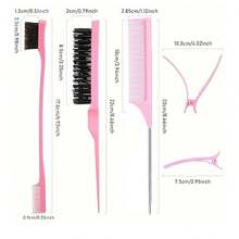 12pcs Hair Styling Comb Set, Nylon Volumizing Comb, Double-Sided Hairline Comb, Tail Comb, Volumizing Hair Styling Tools With Hair Clips (Pink, Black, Purple) - Multicolor - View 6