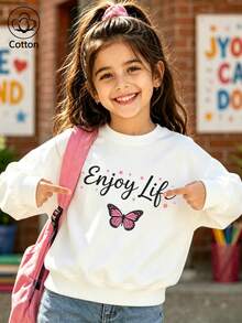 Delicate Pink Butterfly, Sweet Girls' Sweatshirt - White - View 1