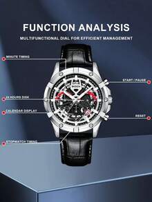Biden Casual Men's Sports Watch, Leather Watch, Men's Watch, Fashion Timing Watch, Waterproof - Silver - View 7