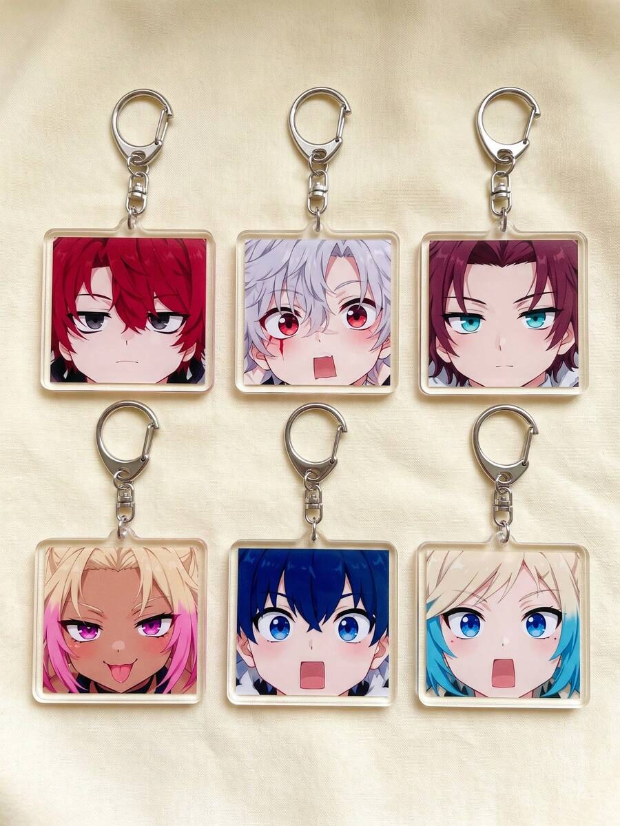 1pc/6pcs Blue Lock Anime Character Close-Up Aesthetic Acrylic Keychains, Popular Sports Anime "Blue Lock" High-Definition Character Face Close-Up Art Series Square Pattern Pendant, Backpack And Car Key Accessories, Gift For Blue Lock Fans, Football Sports And Passionate Anime Lovers - Multicolor - View 1