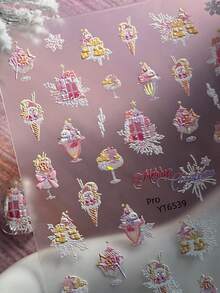 1 Sheet Jelly Shell Light Christmas Ice Cream Nail Stickers, Shiny Cute Girly Self Adhesive Nail Art Decorations - Multicolor - View 5