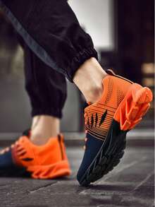 1 Pair Contrast Color Basic Sports Lace-Up Casual Shoes, Breathable Outdoor Shoes For Spring And Autumn - Orange - View 5