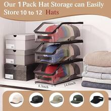 1pc 12-Slot Stackable Transparent Plastic Baseball Cap Storage Display Box With Cardboard Liner, Dust-Proof Wardrobe Organizer, Men's Dad Father's Day Christmas Birthday Gift, Home Storage Essential - Transparent - View 2