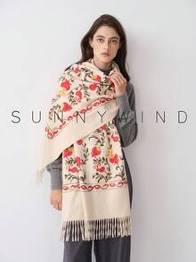 1件女款刺繡銀杏葉休閒時尚百搭秋冬日常穿搭 - 米色 - 查看 7