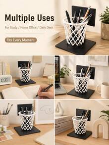 1pc Basketball Hoop Shaped Pen Holder, Creative PLA Desk Organizer With Mini Basketball Backboard & Net Design, Fun Decorative Pencil Cup For Pens, Pencils & Office Supplies, Unique Desk Decor Gift For Basketball Fans, Students And Sports Lovers - Multicolor - View 4