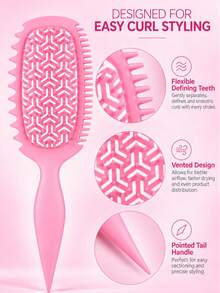 Curl Defining Hair Brush With Brush Cleaning Claw, Detangling Styling Comb For Curly Wavy Hair, Vent Design With Flexible Pins, Wide Tooth Side & Pointed Tail Handle, Wet And Dry Hair Styling Tool For Daily Hair Care And Curl Definition - Multicolor - View 6