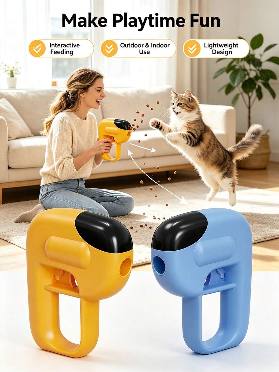 2pcs Pet Treat Launcher Set, Interactive Treat Launcher For Dogs And Cats, Includes 2-In-1 Scoop And Cleaning Brush, Easy To Fill Freeze-Dried Treats And Clean Residue, Suitable For Indoor And Outdoor Play And Reward Training, Battery-Free - Multicolor - View 1