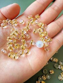 Approx. 100pcs Women's Daily & Holiday Wear Transparent Anti-Slip Metal Ring Hamburger Ear Plug Accessories - Gold - View 4