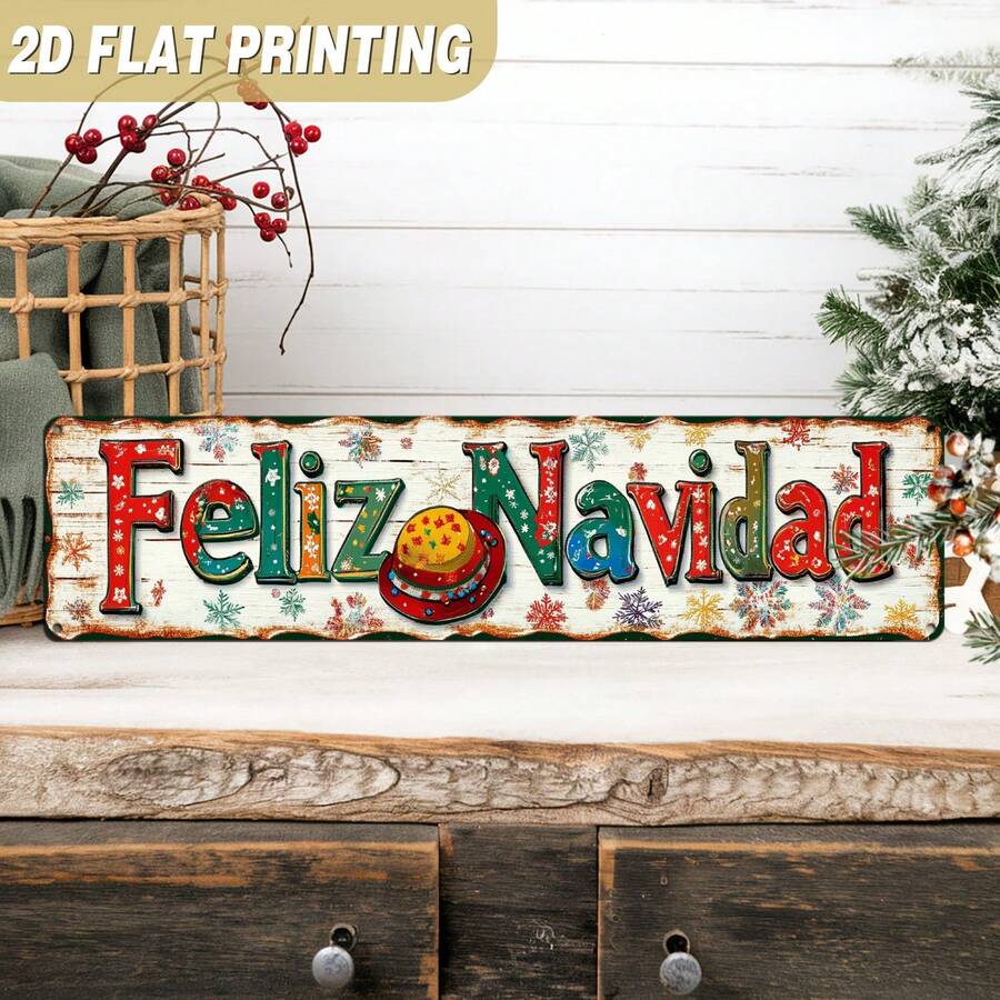 2D Flat, 1pc, Classic Merry Christmas Metal Sign, Christmas Theme Wall Decor, Suitable For Christmas Decoration, Home, Farmhouse, Living Room, Kitchen, Decorative Sign, Size 3.9x15.7 Inches (Random Style) - A - View 1